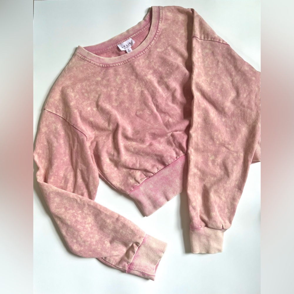 Women's Pink Cropped Acid Wash Tie Dye Sweatshirt